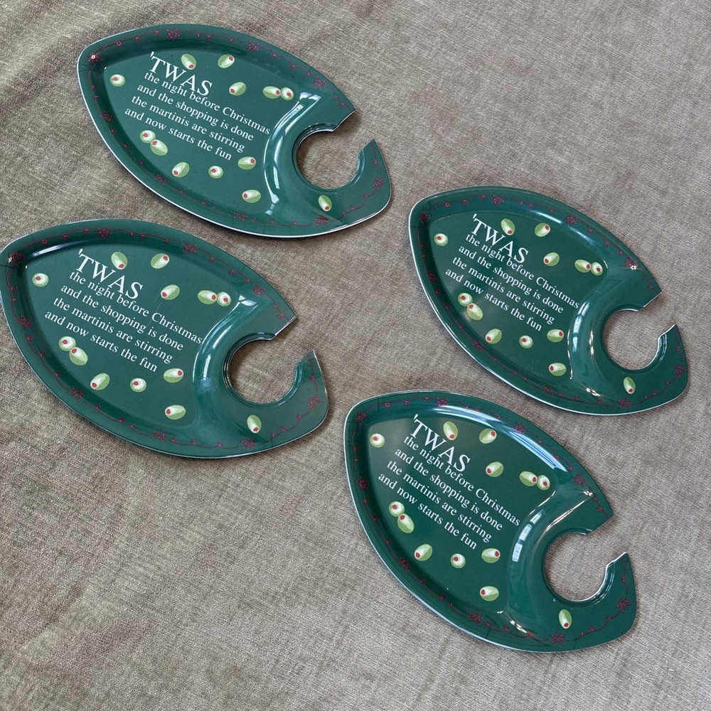 MUD PIE Christmas Martini Melamine Buffet Cocktail Plates 7x12" Set Of 4 New‎